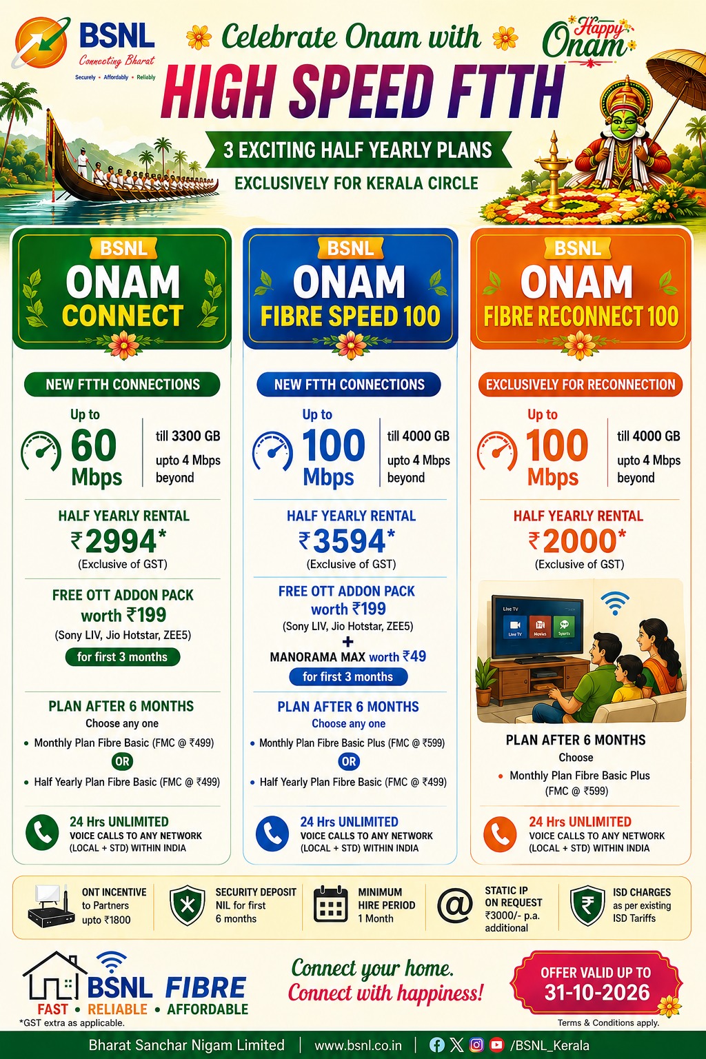 BSNL FTTH ONAM SPECIAL OFFERS